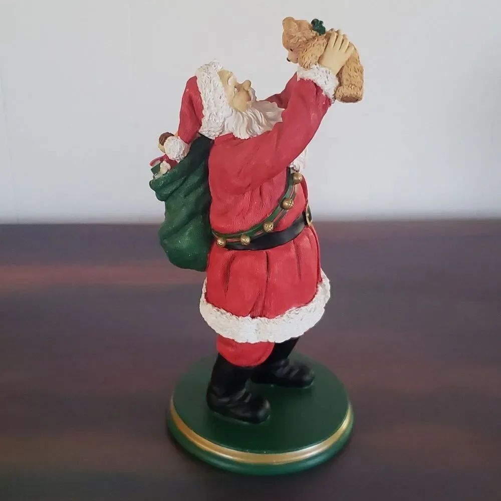 Adorable 9" Santa Holding Teddy Bear Resin Figurine